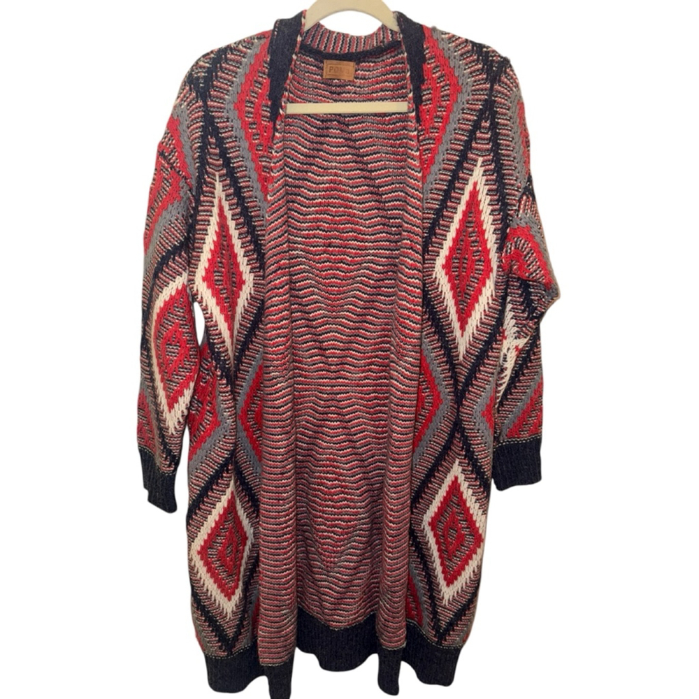 POL Red Navy Diamond Knit Cardigan S